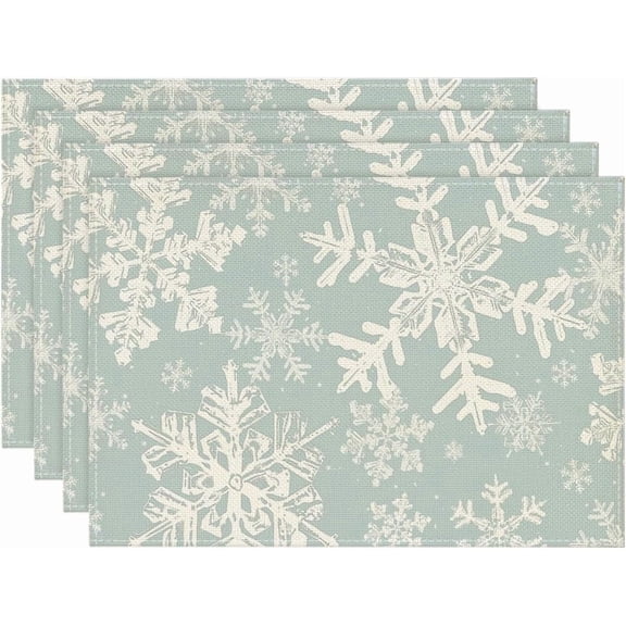 mubwai Aqua Snowflakes Winter Placemats Set of 4, 12x18 Inch Christmas Table Mats for Party Kitchen Dining Decoration