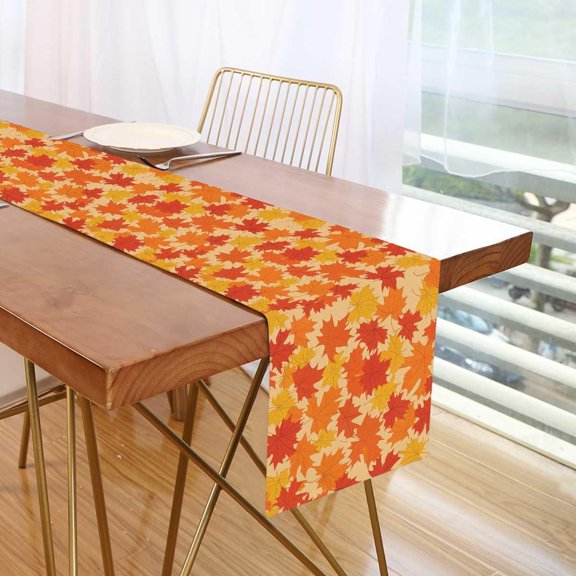 mubwai Autumn Maple Leaves Pattern Table Runner, Table Runners Polyester Cotton for Party Event Festival Decoration