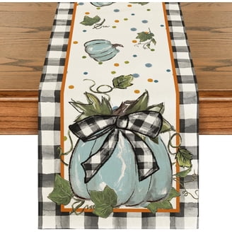 XCHI Fall Football Pumpkin Plaid Table Runner – 13x72 Inch, 100% Polyester, Autumn Home Decor