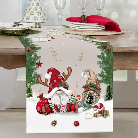 mubwai Christmas Gnomes Table Runner 13x72 Inch Pine Branches Seasonal Winter Holiday Kitchen Dining Table Decoration for Indoor Outdoor Home Party Decor