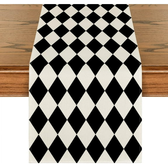 mubwai Diamond Plaid Black Table Runner, Seasonal Halloween Party Kitchen Dining Table Decoration for Home Party Decor 13x108 Inch