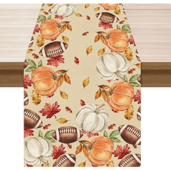 mubwai Fall Football Pumpkin Maple Leaves Table Runner Table Decoration for Kitchen Dining Dinner Autumn Home Decor 13x72 Inch