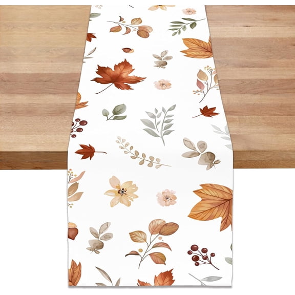 mubwai Fall Maple Leaves Flowers Table Runner 13x90 Inch Autumn Plant Leaf Thanksgiving Seasonal Kitchen Dinning Table Decoration for Indoor Outdoor Home Party Decor