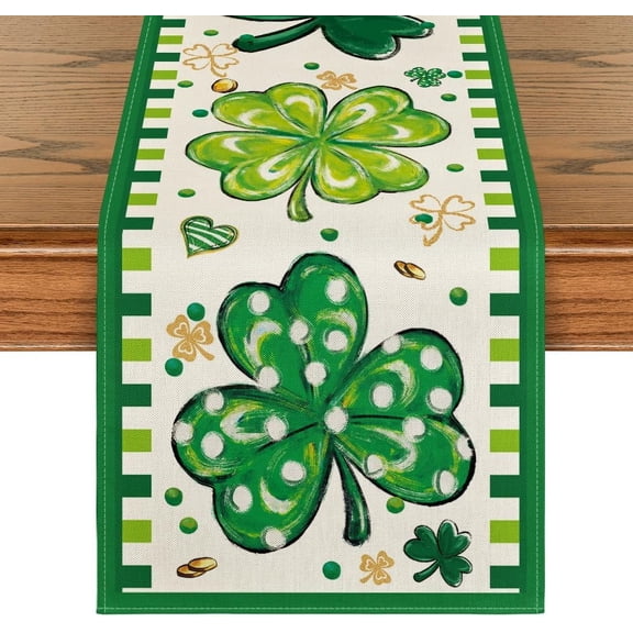 mubwai Four Leaf Clover Shamrocks St. Patrick''s Day Table Runner, Lucky Stripes Kitchen Dining Table Decoration for Home Party Decor 13x48 Inch
