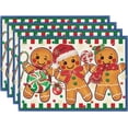 thumbnail image 1 of mubwai Gingerbread Candy Cane Blue Christmas Placemats Set of 4, 12x18 Inch Seasonal Table Mats for Party Kitchen Dining Decoration, 1 of 6