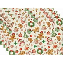mubwai Gingerbread Gifts Trees Christmas Placemats Set of 4, 12x18 Inch Seasonal Winter Holiday Place Mats for Party Dining Table