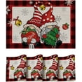 thumbnail image 1 of mubwai Gnomes Red Buffalo Plaid Christmas Vinyl Winter Placemats Set of 4, 12x18 Inch Washable Plastic Non-Slip Woven Winter Table Mats for Party Kitchen Dining Decor, 1 of 7