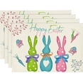 thumbnail image 1 of mubwai Green Blue Pink Rabbit Bunny Easter Placemats Set of 4, 12x18 Inch Spring Jesus Easter Table Mats for Holiday Party Kitchen Dining Room Decoration, 1 of 7