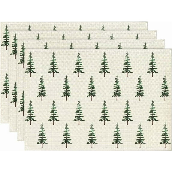 mubwai Green Xmas Pine Christmas Placemats Set of 4, 12x18 Inch Seasonal Christmas Table Mats for Party Kitchen Dining Decoration