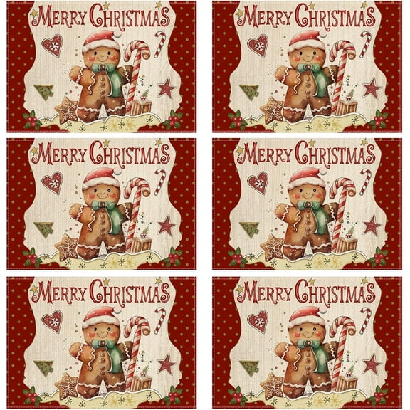 mubwai Merry Christmas Gingerbread Man Winter Xmas Placemats Set of 6 Table Mats for Party Home Kitchen Dining Table Decorations 12x18 Inch