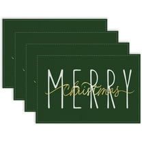 mubwai Merry Christmas Gold Placemats 12x18 Inch Set of 4 Xmas Winter Holiday Place Mats for Home Party Kitchen Dining Table Decorations Green