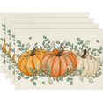 thumbnail image 1 of mubwai Orange Pumpkins Eucalyptus Leaves Fall Placemats Set of 4, 12x18 Inch Autumn Thanksgiving Holiday Table Mats for Party Kitchen Dining Decor, 1 of 6