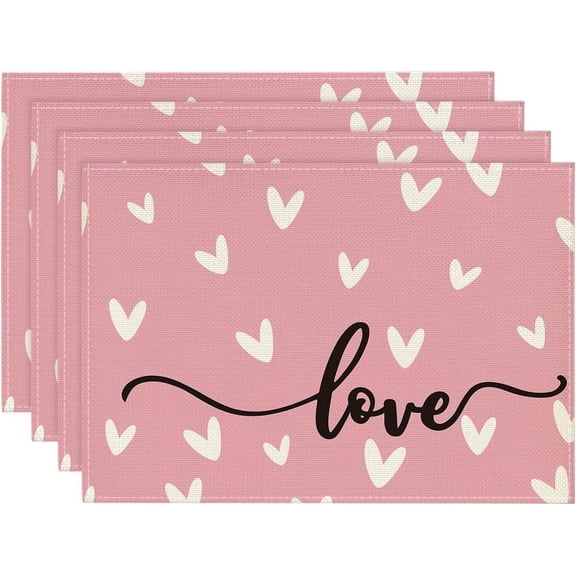 mubwai Pink Love Hearts Placemats Set of 4, 12x18 Inch Seasonal Table Mats for Party Kitchen Dining Decoration