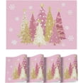thumbnail image 1 of mubwai Pink Xmas Trees Vinyl Christmas Placemats Set of 4, 12x18 Inch Washable Plastic Non-Slip Woven Winter Table Mats for Party Kitchen Dining Decor, 1 of 7