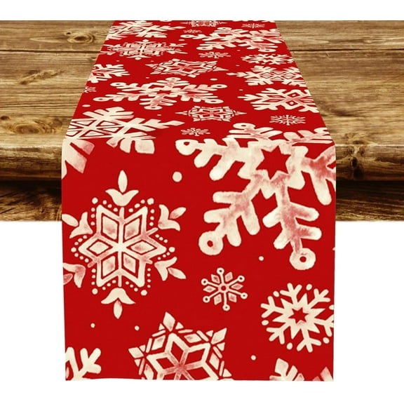 mubwai Red Christmas Table Runner Winter Snowflake Seasonal Burlap Table Runners Xmas Holiday Kitchen Dining Table Decoration for Indoor Outdoor Home Party Decor 13x72 Inch