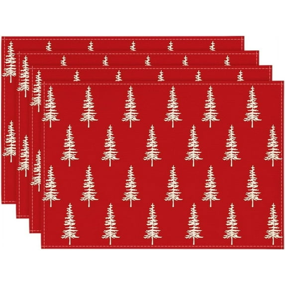 mubwai Red White Xmas Pine Christmas Placemats Set of 4, 12x18 Inch Seasonal Christmas Table Mats for Party Kitchen Dining Decoration