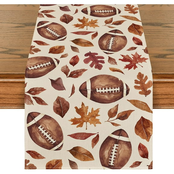 mubwai Rugby Maple Leaves Football Fall Table Runner, Seasonal Harvest Autumn Kitchen Dining Table Decoration for Home Party Decor 13x36 Inch