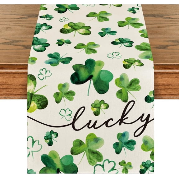 mubwai Shamrock Lucky St. Patrick''s Day Table Runner, Seasonal Spring Holiday Kitchen Dining Table Decor for Home Party Decor 13x36 Inch