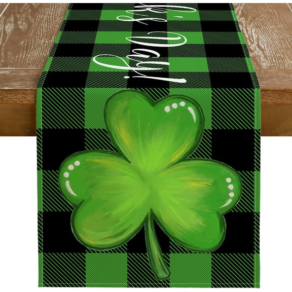 mubwai St. Patrick''s Day Green Plaid Table Runner 13 x 72 Inch, Shamrocks Decorative Holiday Table Decoration for Kitchen Dinning, Indoor Outdoor Dinner Party Décor GT144-72