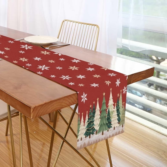 mubwai Table Runner Christmas Tree Wood Table Runner, Table Runners Polyester Cotton for Party Event Festival Decoration