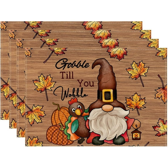 mubwai Turkey Gnome Thanksgiving Fall Placemats Set of 4 Table Mats for Party Home Kitchen Dining Table Decorations 12x18 Inch