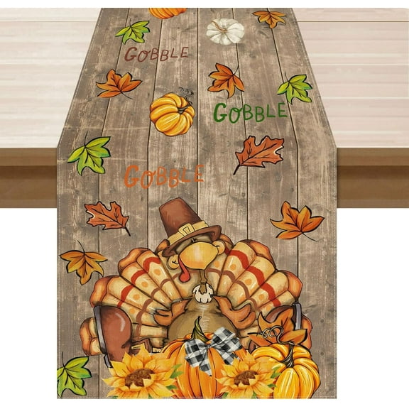 mubwai Turkey Pumpkin Thanksgiving Fall Table Runner Party Table Decoration for Home Kitchen Dining Holiday Decor 13x72 Inch