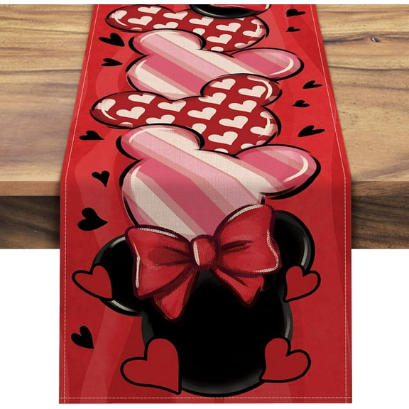 mubwai Valentine''s Day Red Table Runner, Black White Love Heart Pink Stripes Polka Dots Kitchen Dining Table Decor, Wedding Anniversary Home Decoration Indoor Outdoor Party Supply 13 x 72 Inches