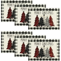 mubwai Waterclor Buffalo Plaid Christmas Trees Placemats Set of 6, 12x18 Inch Winter Table Mats for Outdoor Home Party Kitchen Dining Decor