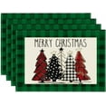 thumbnail image 1 of mubwai Waterclor Green Buffalo Plaid Christmas Trees Placemats Set of 4, 12x18 Inch Winter Table Mats for Outdoor Home Party Kitchen Dining Decor, 1 of 6