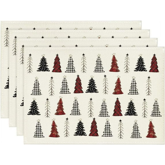 mubwai White Xmas Tree Christmas Placemats Set of 4, 12x18 Inch Winter Table Mats for Party Kitchen Dining Decoration