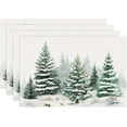 thumbnail image 1 of mubwai Winter Snowy Forest Placemats Set of 4, 12x18 Inch Merry Christmas Pine Trees Snowflakes Xmas Kitchen Dinning Table Mats Washable Place Mats for Indoor Outdoor Home Party Decor, 1 of 6