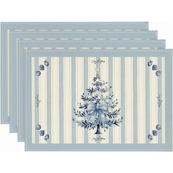 mubwai Xmas Pine Blue Winter Placemats Set of 4, 12x18 Inch Seasonal Christmas Table Mats for Party Kitchen Dining Decoration