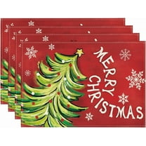 mubwai Xmas Pine Red Mreey Christmas Placemats Set of 4, 12x18 Inch Winter Table Mats for Table Runner Party Kitchen Dining Decoration