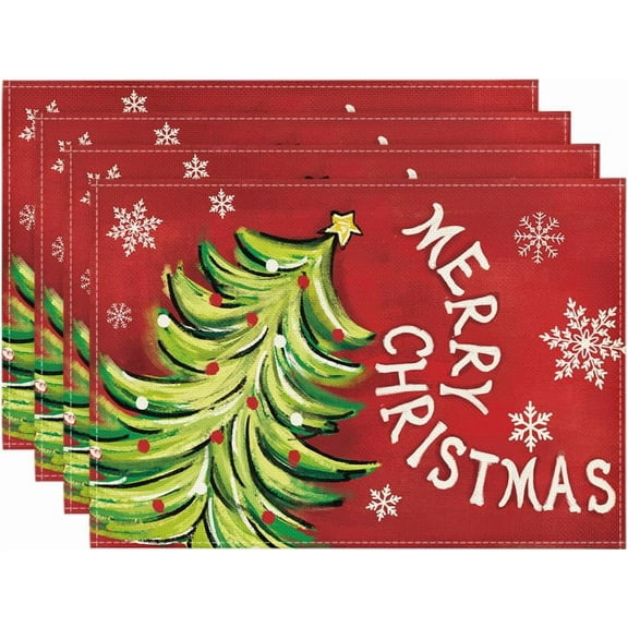 mubwai Xmas Pine Red Mreey Christmas Placemats Set of 4, 12x18 Inch Winter Table Mats for Table Runner Party Kitchen Dining Decoration