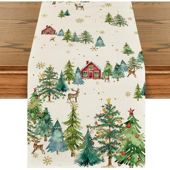 mubwai Xmas Trees Silhouette Christmas Table Runner, Seasonal Winter Kitchen Dining Table Decoration for Home Party Decor 13x72 Inch