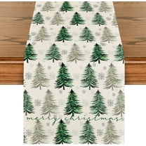 mubwai Xmas Trees Snowflake Christmas Table Runner, Seasonal Winter Green Kitchen Dining Table Decoration for Home Party Decor 13x72 Inch
