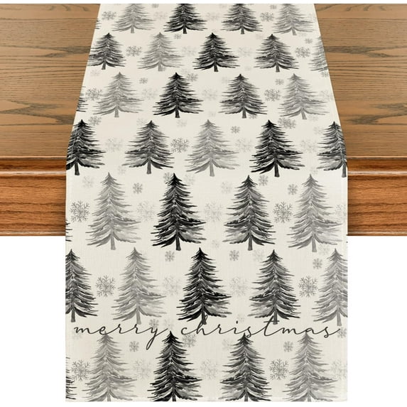 mubwai Xmas Trees Snowflake Christmas Table Runner, Seasonal Winter Kitchen Dining Table Decoration for Home Party Decor 13x72 Inch