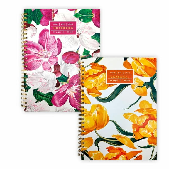 mudrit Lined Spiral Notebook, B5 Hardcover Journal, 100 GSM Paper, 96 Pages, Gold Double-Wire, 8.5” x 6.5” (Floral)