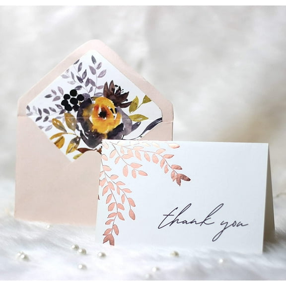 mudrit Thank You Cards (20 pcs) with 20 Envelopes & 20 Floral Stickers for Weddings and Bridal Shower , size - 4 x 6 inches