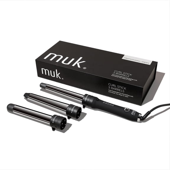 Muk Curl Stick, Professional Curling Wand with Interchangeable Barrels, Titanium Curling Iron, Adjustable Heat Hair Curler for All Hair Types