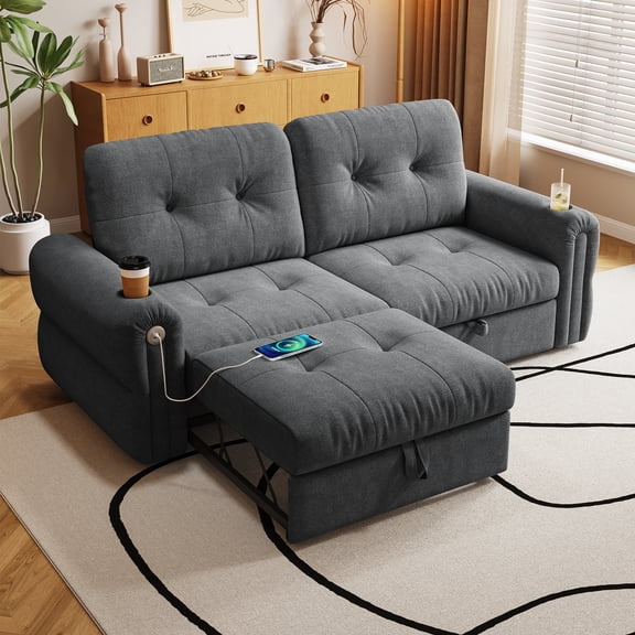 It is a multi-functional sofa, a 77-inch convertible sofa bed, and a 2-in-1 piece suitable for both sitting and lying down. Made of Chenille fabric, it is suitable for living rooms, bedrooms