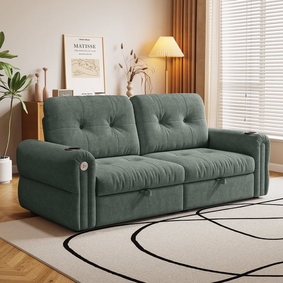 It is a multi-functional sofa, a 77-inch convertible sofa bed, and a 2-in-1 piece suitable for both sitting and lying down. Made of Sheneyron fabric, it is suitable for living rooms, bedrooms