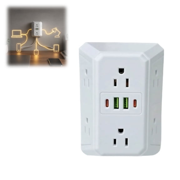 multi plug 6-outlet extender – 6 AC Outlets with 2 USB C & 2 USB A, Multi Plug Charging Station Surge Protector for Home Office Dorm(1PCS)