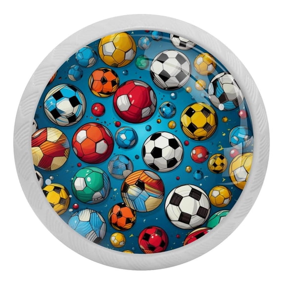 multicolor Soccer Balls Crystal Glass Drawer Knob Pull Ergonomic 30mm Circle Glowing Furniture Cabinet Handle for Kitchen Dresser Cupboard Wardrobe