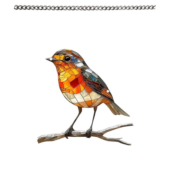 multicolor Two-Dimensional Acrylic Window Hanging Decoration Pendant Featuring Bird Perched On Branch Sun Catcher Design For Balcony Garden Or Indoor Wall Decor With Free Size Adjustment