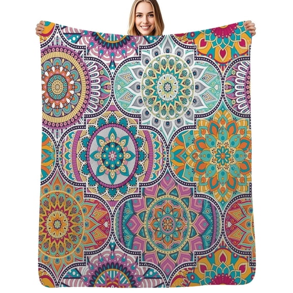 multicolor pattern with oriental mandalas Flannel Blanket Warm Soft Bedding Throws Winter Camping Chair Sofa Bed