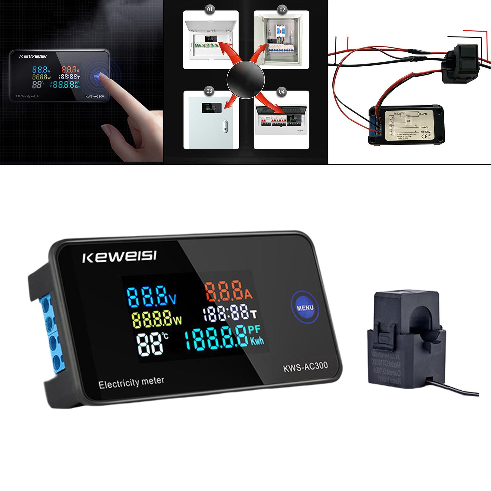 multifunctional 100A Electricity Meter with Display Digital Ampermeter Power Voltmeter Ammeter Watt Temperature Multimeter Usage Monitor open
