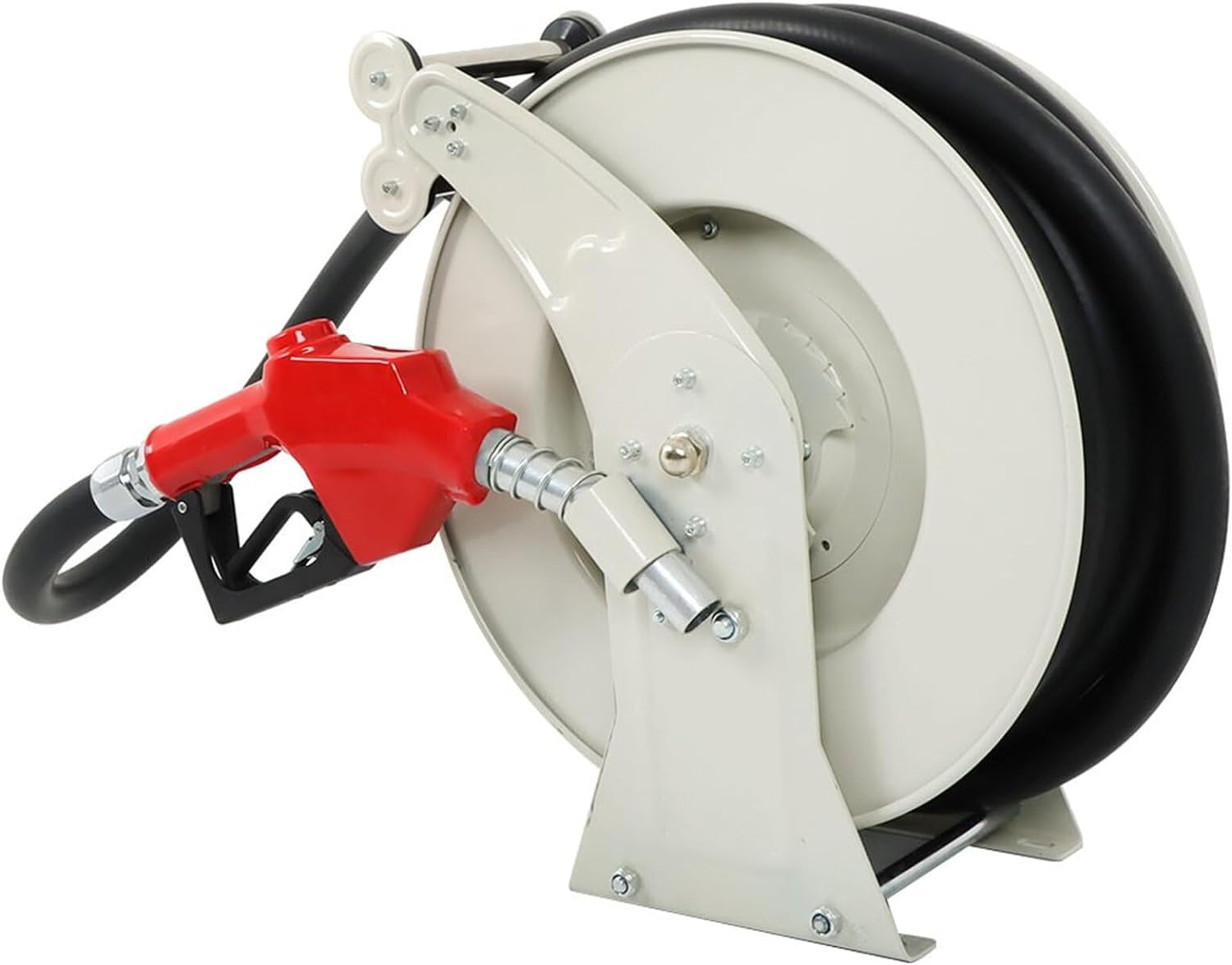 munirater 1 Inch x 33 Ft Diesel Fuel Hose Reel with Fuel Nozzle Heavy Duty Steel Retractable Hose Reel