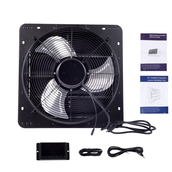 munirater 16" Wall Mounted Shutter ventilation fan, Automatic Shutter, Temperature and Humidity Controls with Variable Speed, 1350RPM, 2600CFM