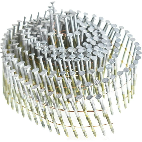 munirater 2-1/4Inch x 0.092Inch Collated Wire Coil Siding Nails 15-Degree Full Round-Head Ring 3600 Count Hot-Dipped Galvanized for Rough Nailing of Lathing and Sheathing Materials